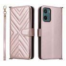 For Motorola Moto G05 4G / E15 4G Multifunctional 6-Card Slots Leather Phone Case with Wrist Strap(Pink) - 1
