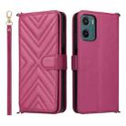 For Motorola Moto G05 4G / E15 4G Multifunctional 6-Card Slots Leather Phone Case with Wrist Strap(Rose Red) - 1