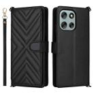 For Motorola Moto G56 / G66j / G66y 5G Multifunctional 6-Card Slots Leather Phone Case with Wrist Strap(Black) - 1