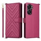 For Oukitel C58 / C58 Pro Multifunctional 6-Card Slots Leather Phone Case with Wrist Strap(Rose Red) - 1