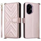 For Honor 300 5G Multifunctional 6-Card Slots Leather Phone Case with Wrist Strap(Pink) - 1