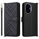 For Honor 300 5G Multifunctional 6-Card Slots Leather Phone Case with Wrist Strap(Black) - 1