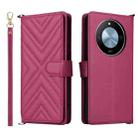 For Honor X60 5G / X9c Smart Multifunctional 6-Card Slots Leather Phone Case with Wrist Strap(Rose Red) - 1