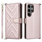 For Samsung Galaxy S25 Ultra 5G Multifunctional 6-Card Slots Leather Phone Case with Wrist Strap(Pink) - 1