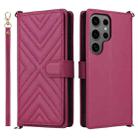 For Samsung Galaxy S25 Ultra 5G Multifunctional 6-Card Slots Leather Phone Case with Wrist Strap(Rose Red) - 1