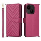 For ZTE Blade A35e Z2466 Multifunctional 6-Card Slots Leather Phone Case with Wrist Strap(Rose Red) - 1