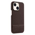 For iPhone 14 Plus / 15 Plus Stitching Cloth MagSafe Magnetic PC Hybrid PU Phone Case(Dark Brown) - 1