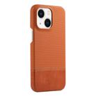 For iPhone 14 Plus / 15 Plus Stitching Cloth MagSafe Magnetic PC Hybrid PU Phone Case(Brown) - 1
