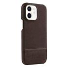 For iPhone 12 / 12 Pro Stitching Cloth MagSafe Magnetic PC Hybrid PU Phone Case(Dark Brown) - 1