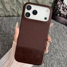 For iPhone 17 Pro Stitching Cloth MagSafe Magnetic PC Hybrid PU Phone Case(Dark Brown) - 1