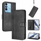 For itel P38 Line Splicing Buckle Retro Leather Phone Case(Black) - 1