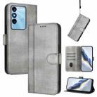 For itel P38 Line Splicing Buckle Retro Leather Phone Case(Grey) - 1