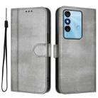 For itel P38 Line Splicing Buckle Retro Leather Phone Case(Grey) - 2