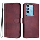 For itel P38 Line Splicing Buckle Retro Leather Phone Case(Wine Red) - 2