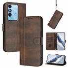 For itel P38 Line Splicing Buckle Retro Leather Phone Case(Brown) - 1