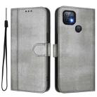 For Infinix Hot 10i Line Splicing Buckle Retro Leather Phone Case(Grey) - 2