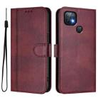 For Infinix Hot 10i Line Splicing Buckle Retro Leather Phone Case(Wine Red) - 2