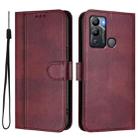 For Infinix Hot 12i / Hot 20i Line Splicing Buckle Retro Leather Phone Case(Wine Red) - 2
