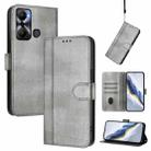 For Infinix Hot 20 Play Line Splicing Buckle Retro Leather Phone Case(Grey) - 1