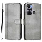 For Infinix Hot 20 Play Line Splicing Buckle Retro Leather Phone Case(Grey) - 2