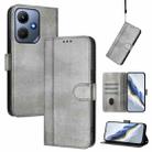 For Infinix Hot 30i Line Splicing Buckle Retro Leather Phone Case(Grey) - 1