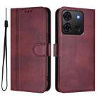 For Infinix Smart 7 Plus / 7 HD / 7 India Line Splicing Buckle Retro Leather Phone Case(Wine Red) - 2