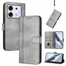 For Infinix Zero 30 5G Line Splicing Buckle Retro Leather Phone Case(Grey) - 1