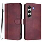 For Tecno Camon 40 Pro 4G Line Splicing Buckle Retro Leather Phone Case(Wine Red) - 2