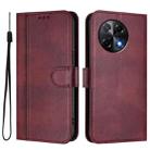 For Tecno Camon 30S / 30S Pro Line Splicing Buckle Retro Leather Phone Case(Wine Red) - 2