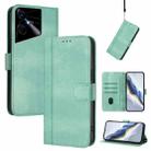 For Tecno Pova Neo 3 Line Splicing Buckle Retro Leather Phone Case(Mint) - 1
