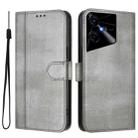 For Tecno Pova Neo 3 Line Splicing Buckle Retro Leather Phone Case(Grey) - 2