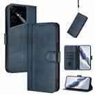 For Tecno Pova Neo 3 Line Splicing Buckle Retro Leather Phone Case(Dark Blue) - 1