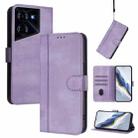 For Tecno Pova 5 Line Splicing Buckle Retro Leather Phone Case(Purple) - 1