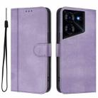 For Tecno Pova 5 Line Splicing Buckle Retro Leather Phone Case(Purple) - 2