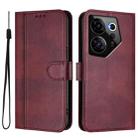 For Tecno Camon 20 Premier 5G Line Splicing Buckle Retro Leather Phone Case(Wine Red) - 2