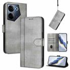 For Tecno Camon 20 / 20 Pro 4G Line Splicing Buckle Retro Leather Phone Case(Grey) - 1