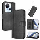 For Tecno Spark 10 5G Line Splicing Buckle Retro Leather Phone Case(Black) - 1
