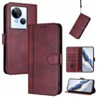 For Tecno Spark 10 5G Line Splicing Buckle Retro Leather Phone Case(Wine Red) - 1