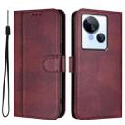 For Tecno Spark 10 5G Line Splicing Buckle Retro Leather Phone Case(Wine Red) - 2