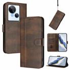 For Tecno Spark 10 5G Line Splicing Buckle Retro Leather Phone Case(Brown) - 1