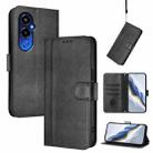 For Tecno Pova 4 Pro Line Splicing Buckle Retro Leather Phone Case(Black) - 1