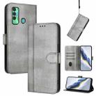For Tecno Spark 7P Line Splicing Buckle Retro Leather Phone Case(Grey) - 1