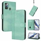 For Tecno Spark 7 / 7T Line Splicing Buckle Retro Leather Phone Case(Mint) - 1