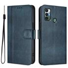 For Tecno Spark 7 / 7T Line Splicing Buckle Retro Leather Phone Case(Dark Blue) - 2