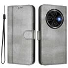 For Tecno Spark 30C 4G Line Splicing Buckle Retro Leather Phone Case(Grey) - 2