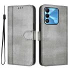 For Tecno Spark Go 2022 / 8C / 9 Line Splicing Buckle Retro Leather Phone Case(Grey) - 2