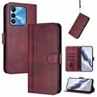 For Tecno Spark Go 2022 / 8C / 9 Line Splicing Buckle Retro Leather Phone Case(Wine Red) - 1