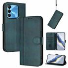 For Tecno Spark Go 2022 / 8C / 9 Line Splicing Buckle Retro Leather Phone Case(Dark Green) - 1