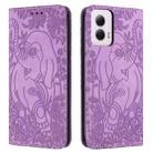 For Motorola Moto G Power 2024 Retro Elephant Embossed Leather Phone Case(Purple) - 1