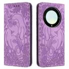 For Honor Magic5 Lite Retro Elephant Embossed Leather Phone Case(Purple) - 1